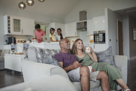 Happy family in their living room