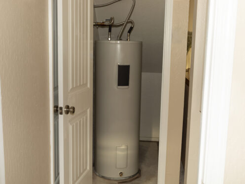 Water heater in a storage closet in Bridgeport.